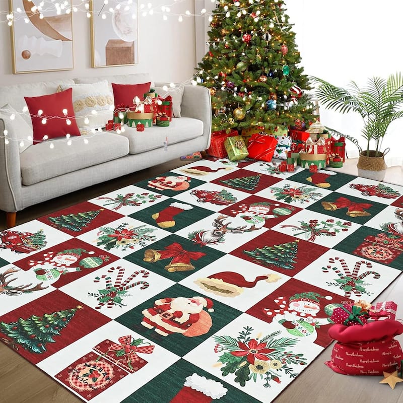 Washable Xmas Style Prints, Christmas Area Rugs Holiday Decor - 8*10ft