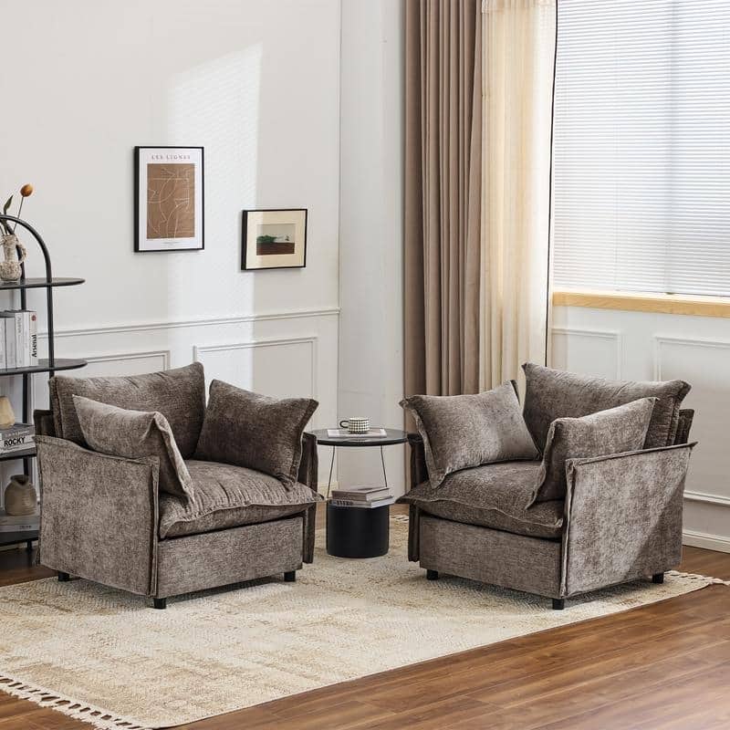 Chenille Upholstered Skirted Arm Chair Accent Chair With Thin Arms For Living Room