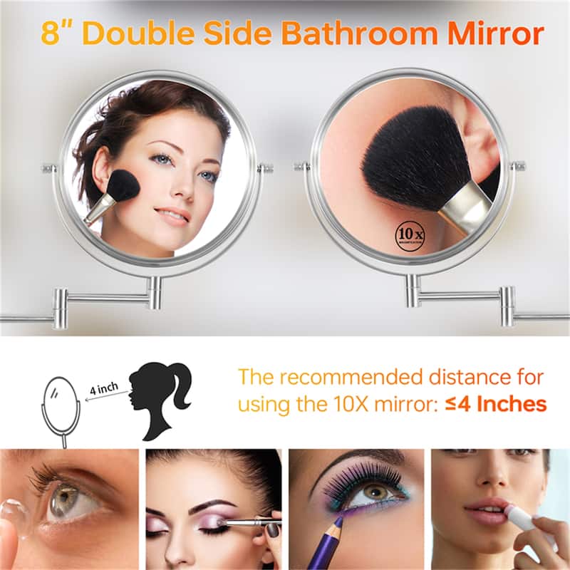 8" 1x/10x Magnifying Double Sided Vanity Mirror, Height Adjustable