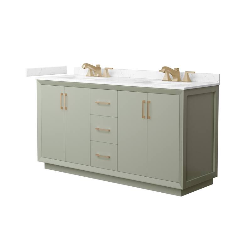 Wyndham Collection WCF4141-66D-VCA-US3MXX Strada 66" Free Standing - Light Green / Carrara Cultured Marble Top / Satin