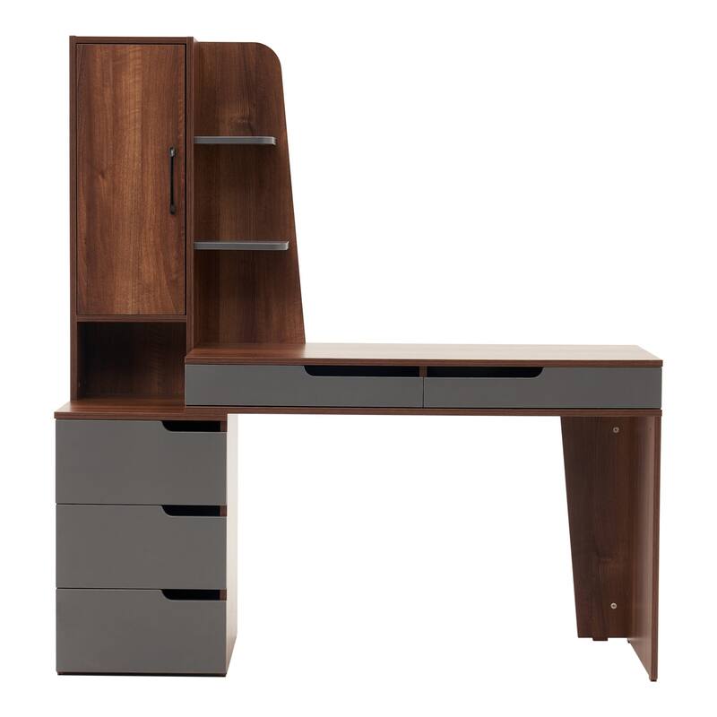 Ivinta Computer Desk with Drawers Storage Shelves, Modern Study Writing Table with Storage Cabinet for Home Office