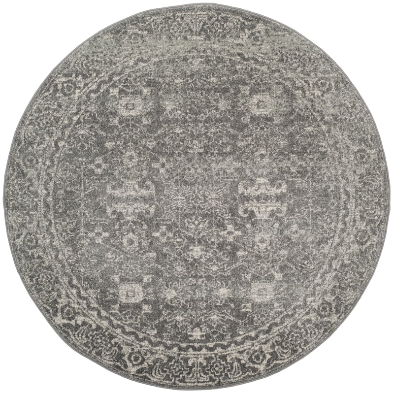 SAFAVIEH, Evoke Karola Vintage Boho Rug - 5'3" Round - Grey/Ivory
