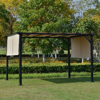 Outsunny 12ft x 10ft Outdoor Retractable Canopy Pergola Steel Frame Patio Pergola Shelter Sun Shade - Beige