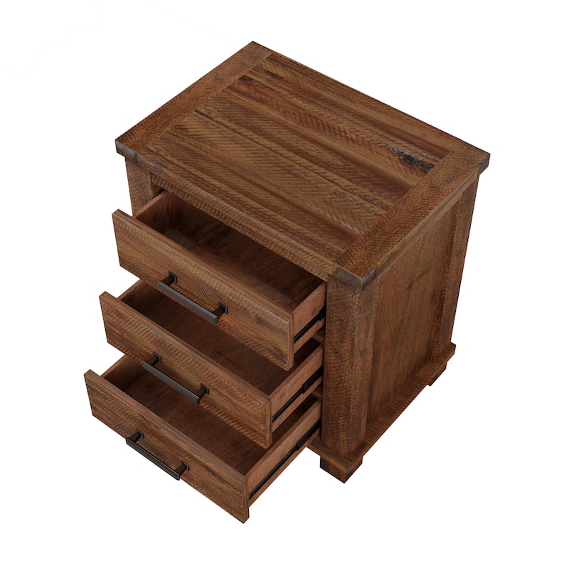 Rustic Farmhouse Nightstand - Reclaimed Solid Wood, Three Drawer Bedside Table, Small Wooden Dresser, Set of 2