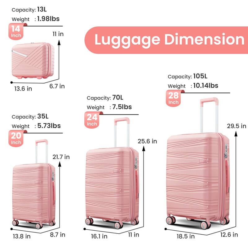 14/20/24/28 4-Piece Modern Luggage Sets, Expandable Lightweight Luggage with Swivel Wheels and TSA Lock, for Boarding Travel