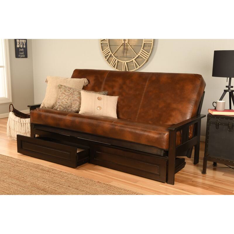 Somette Monterey Sofa in Espresso Finish with Storage and Removable Faux Leather Mattress Cover