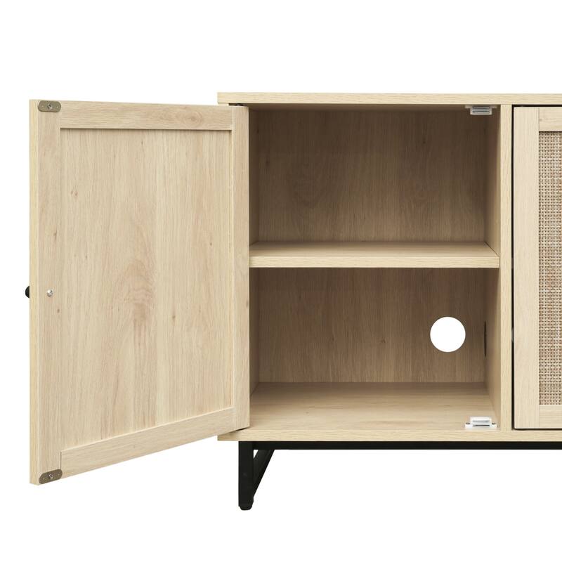 Accent Storage Cabinet With Doors And Shelves, Sideboard Wood Buffet Cabinet, Adjustable Interior Shelves and Cane Doors