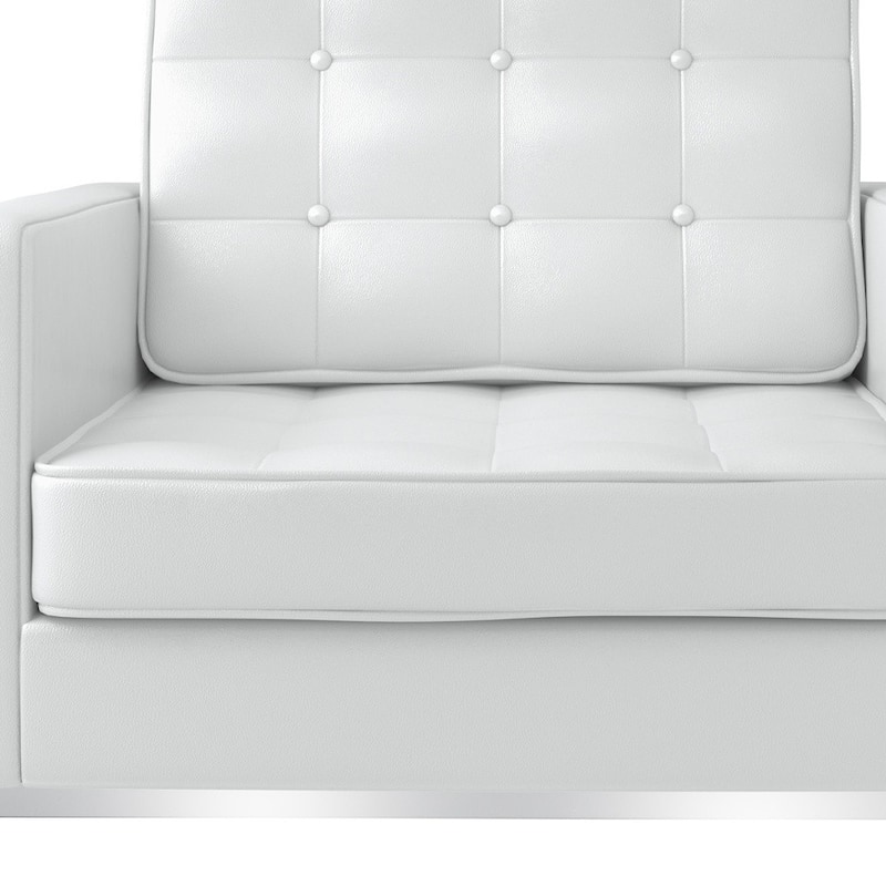 HomeRoots 31" White And Silver Italian Leather Tufted Arm Chair - 30.5' X '30.5' X '30.5