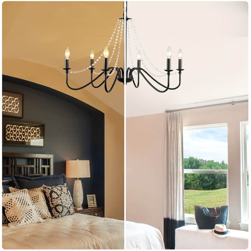 6-Light Dimmable Classic/Traditional Farmhouse Candle Style Chandelier - N/A