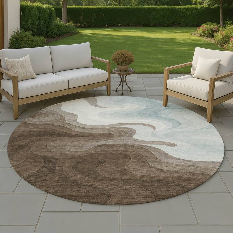 Machine Washable Indoor/ Outdoor Modern Dejuan Chantille Rug - Chocolate - 8' x 8'