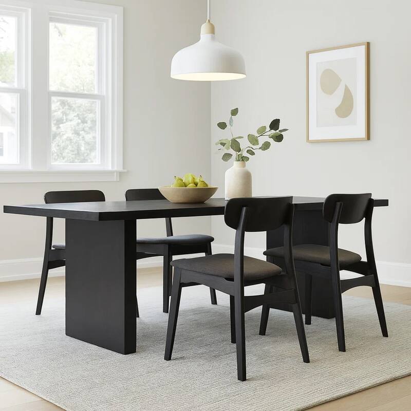 Somy Dining Table, Wide Panel Legs, Classic Black Mango Wood, 80 Inch