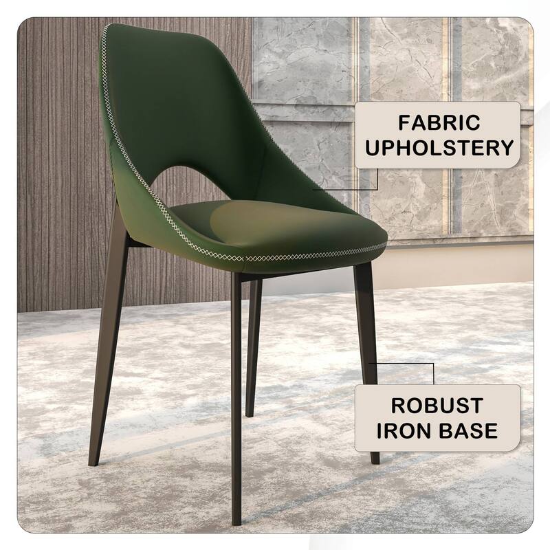 Amalfi Set of 2 Dining Chairs- Elegant Mid-Century Modern Chair w Open Back & Metal Legs for Kitchen, Dining Room & Small Spaces