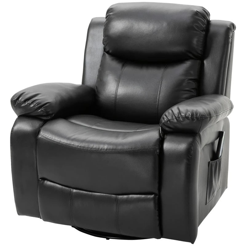 Adjustable Black Faux Leather Remote Massage Recliner Chair w/ Footrest - 34.25"W x 38.25"D x 41"H