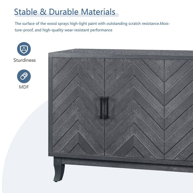 4-Door Lacquered Buffet Cabinet with Adjustable Shelves for Entryway & Living Room Storage Solutions