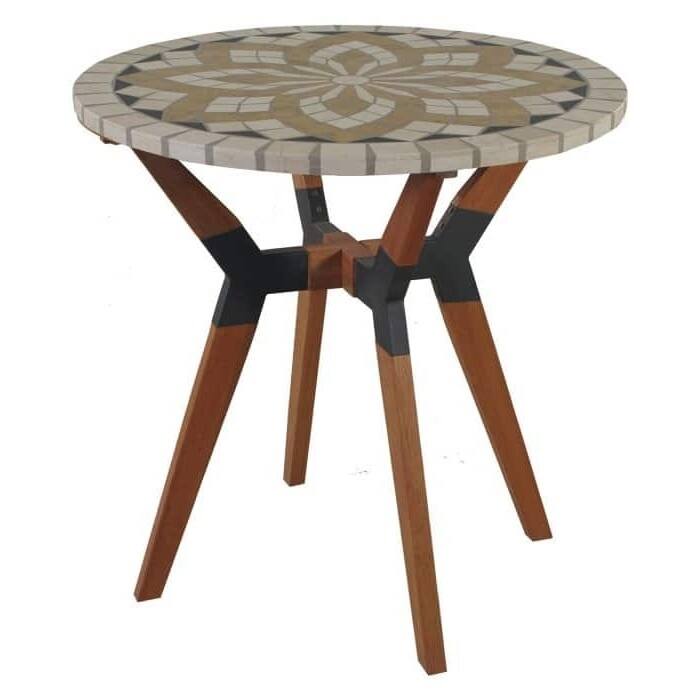 Daily Boutik Round 30-inch Bistro Style Outdoor Patio Table with Marble Tile Top - 30" x 30" x 30"