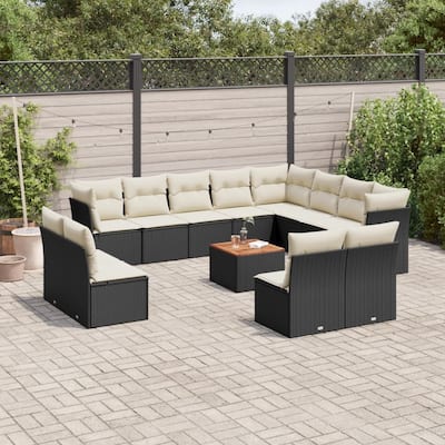 vidaXL Patio Sofa Set with Cushions Outdoor Furniture 13 Piece Poly Rattan - 24.4 x 24.4 x 27.2