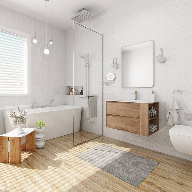 29.7-Inch Double Drawer Bathroom Vanity with Adjustable Side Shelf, Gel Basin, Soft-Close Drawers - 29.7in L Plywood