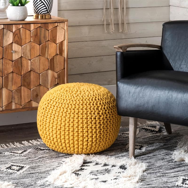 Nuloom Ling Round Knit Filled Ottoman Pouf