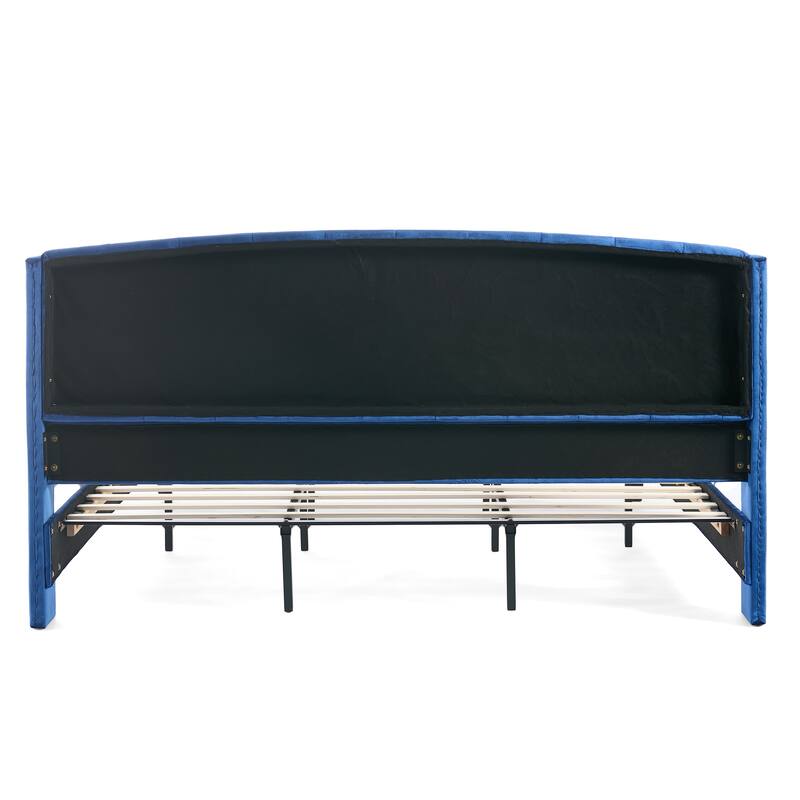 Christopher Knight Home - Amara Traditional Velvet Upholstered Sleigh Bed with Wingback Headboard & Scroll Footboard, King Size