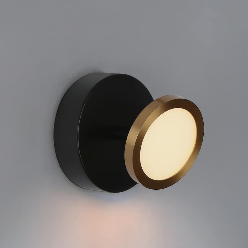 Modern Contemporary 1-Light LED Black Gold Wall Sconces Lighting Mini Bathroom Vanity Lights - 4.7" L x 4" W x 4.7" H