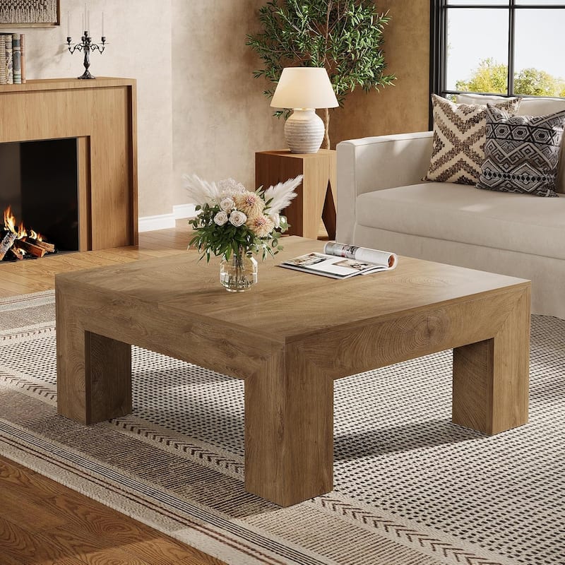 39.4 Inches Square Coffee Table, Farmhouse Wood Accent Center Table