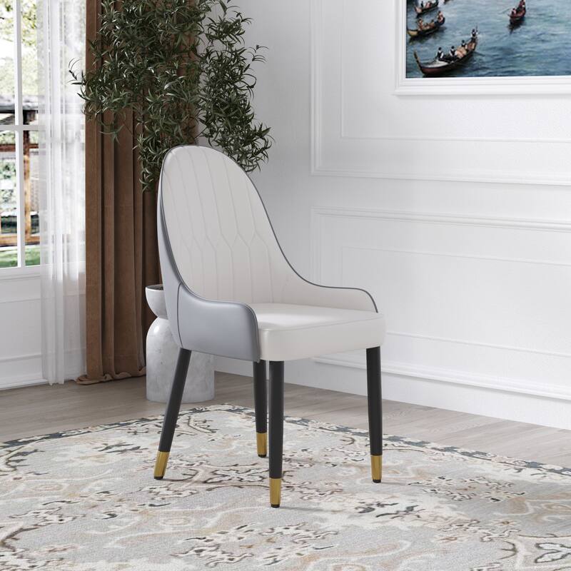 Simple Meeting Room Chair Vanity Chair Set of 2, White Gray Leather Side Chair Dining Chair Office Chair with Metal Legs - White Gray