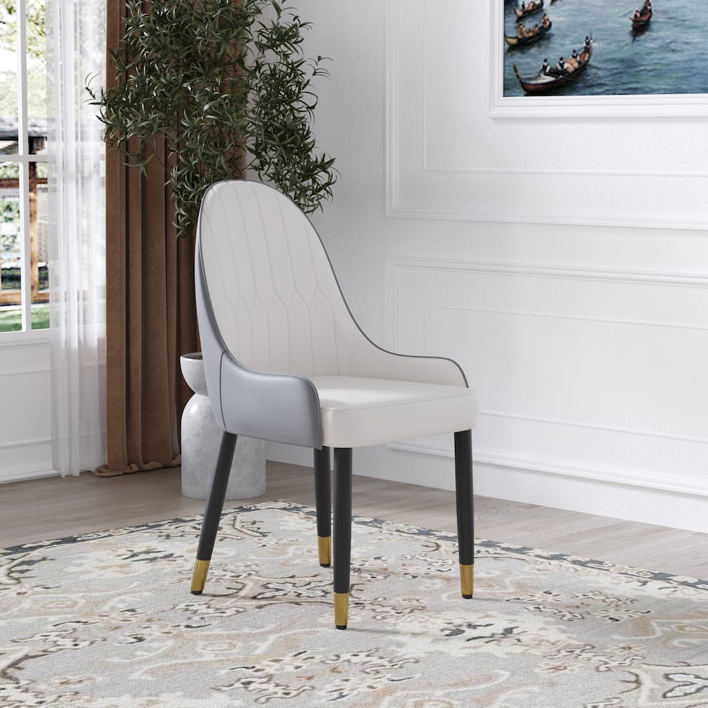 Simple Meeting Room Chair Vanity Chair Set of 2, White Gray Leather Side Chair Dining Chair Office Chair with Metal Legs