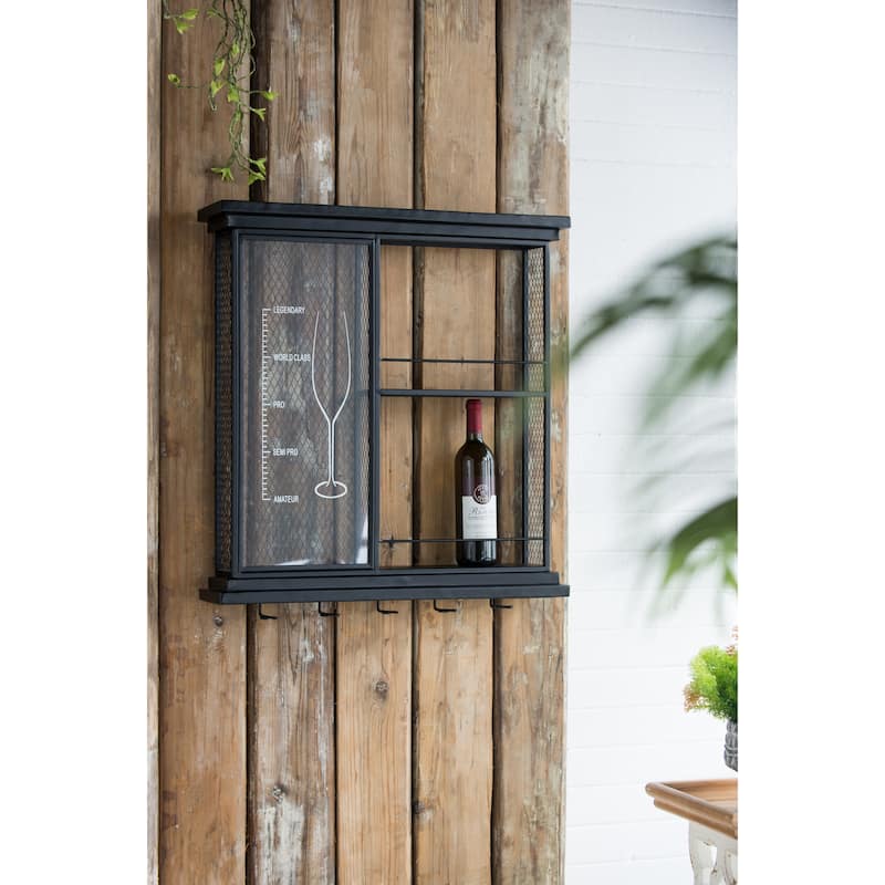 Stylish Wine Storage Rack, Wall Mounted Liquor Display Rack with Wine Glass Rack, Black Wine Bar Shelf for Bar