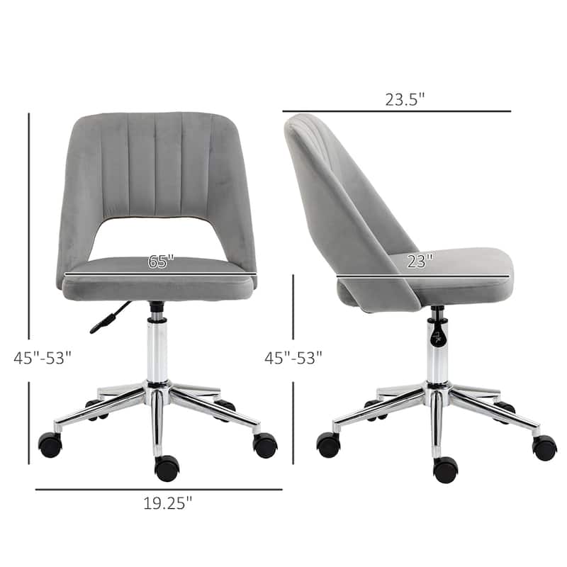 Adjustable Height Modern Swivel Velvet Armless Office Chair w/ Wheels - N/A