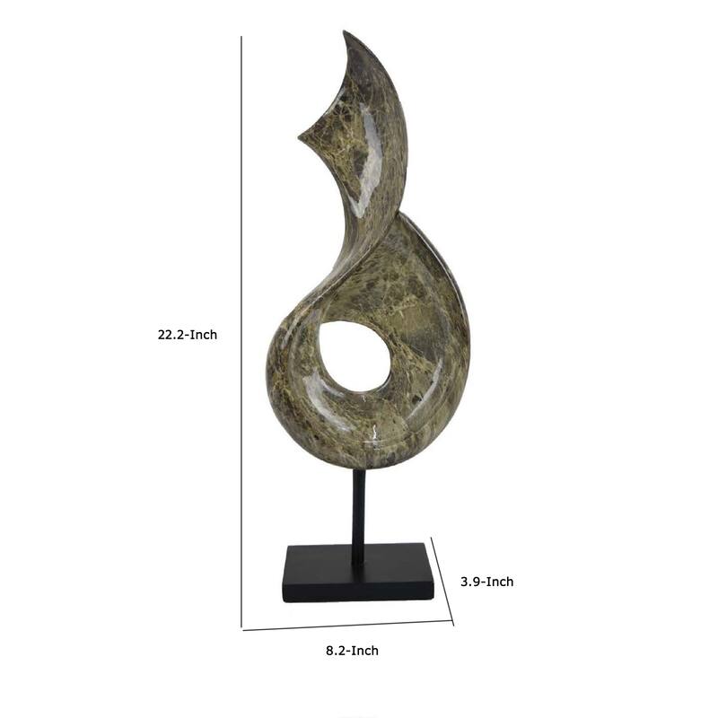Tabletop Accent Decor, Gray Green Resin, Black Metal Support, 22 Inch