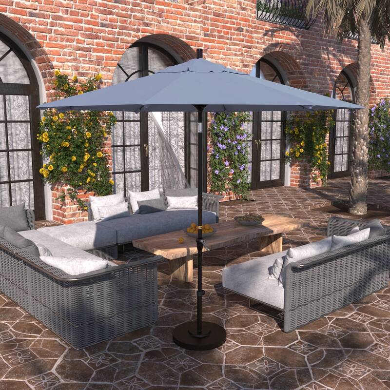 California Umbrella 9' Sunset Series Patio Umbrella Bronze Aluminum Frame and Ribs, Crank Lift Auto Tilt, Sunbrella Cilantro