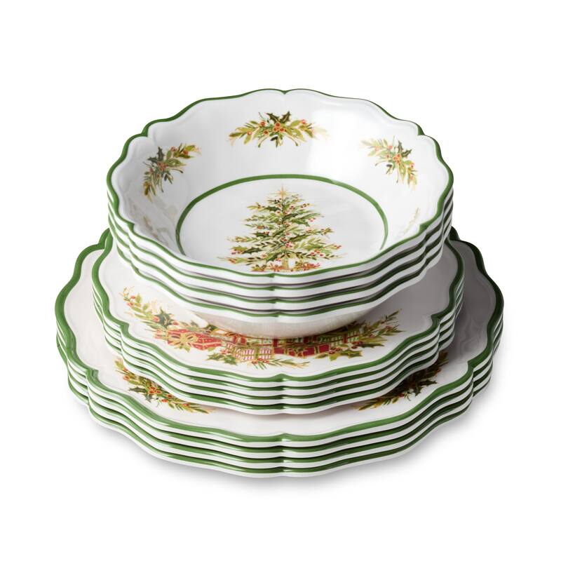 Certified International Holly Tree 12pc Melamine Dinnerware Set, Service for 4