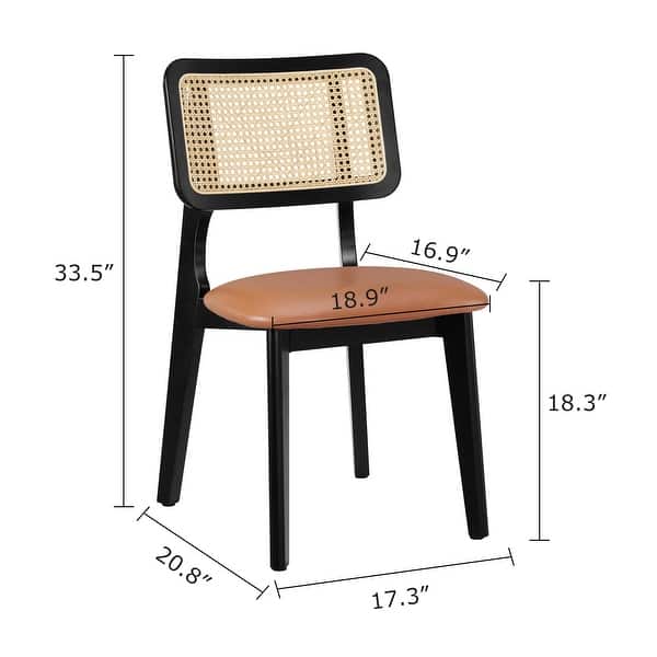 dimension image slide 3 of 4, Art Leon Cane Backrest Leather Dining Chairs (Set of 2)