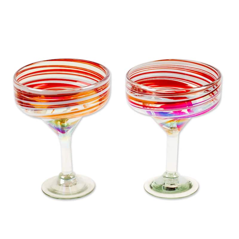 NOVICA Artisan Handblown Recycled Margarita Glasses Tableware drinkware 'Sophisticated Enchantment' (Pair)