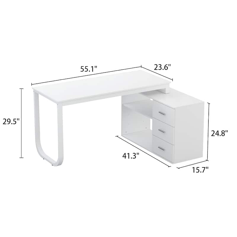 L-Shaped Computer Desk, 55.1"W Large Executive Office Desk