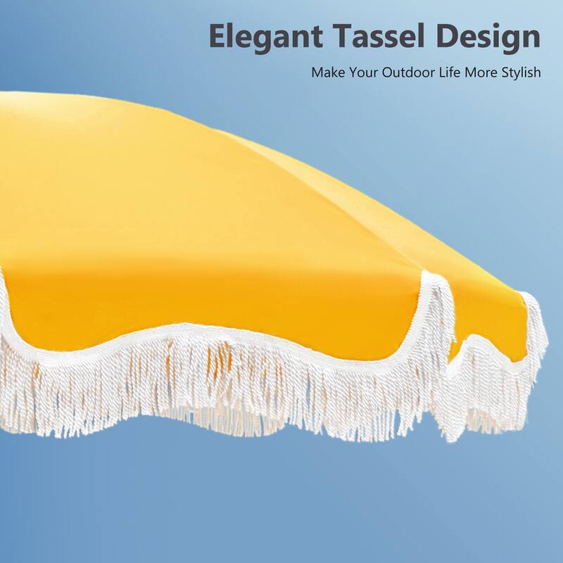 MAISON ARTS 7ft Patio Fringe Umbrella Outdor Tassel Beach Umbrella with Push Botton Tilt UPF50+