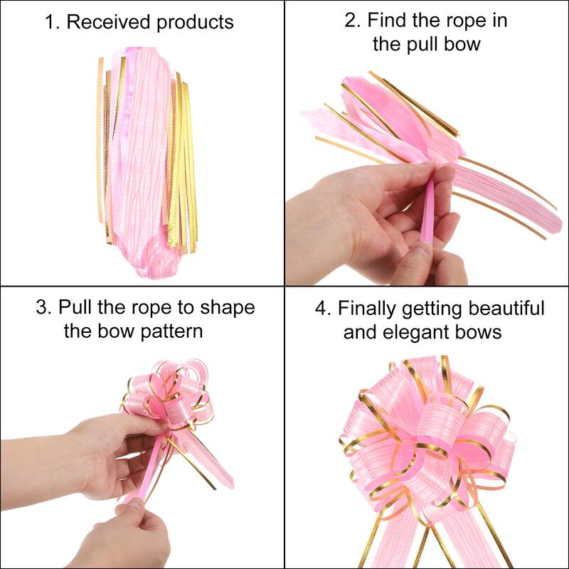 5pcs 4 Inch Large Pull Bow Metallic Gift Wrapping Bows with Gold Edge