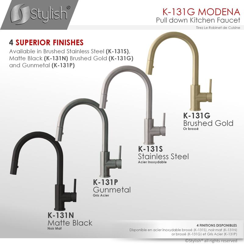 STYLISH Kitchen Sink Faucet Single Handle Pull Down Dual Mode in Stainless Steel - Faucet Height: 14 1/8" | Spout Height: 6 3/4"