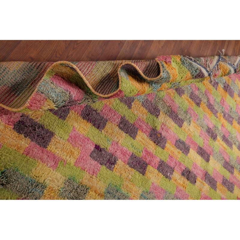 Checkered Moroccan Oriental Area Rug Hand-Knotted Wool Carpet - 6'11" x 10'4"