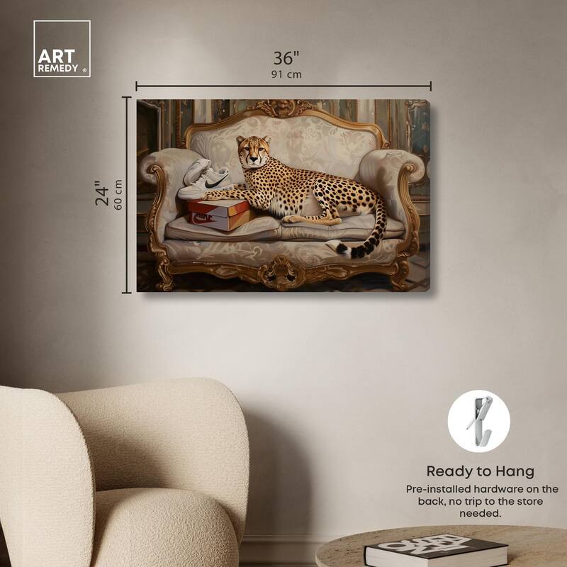 Lounging Sneaker Cheetah Canvas by Art Remedy, Gallery Wrapped