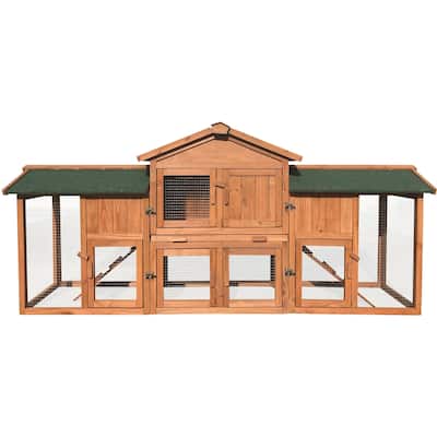Hanover Outdoor Wooden Elevated Rabbit Hutch with Ramp, Run, Waterproof Roof, Removable Tray 6.5 Ft. W x 1.7 D x 2.8 H - Cedar