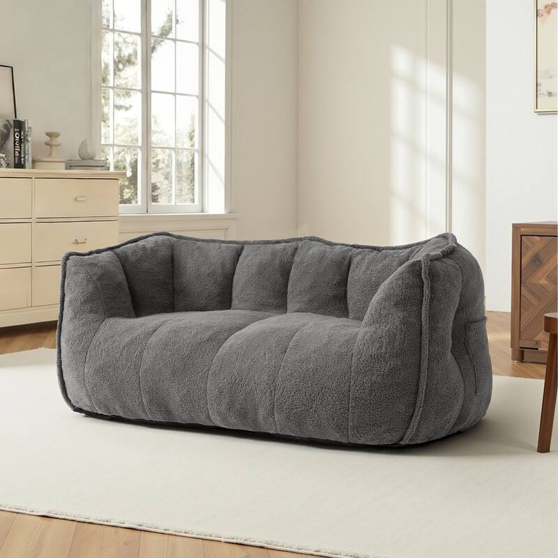 Teddy Fleece 2-Person Bean Bag Sofa - Grey