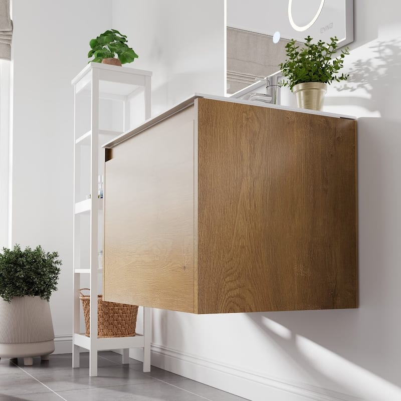 Eviva Madeira 20"W Oak Bath Vanity with Acrylic Top & Integrated Sink