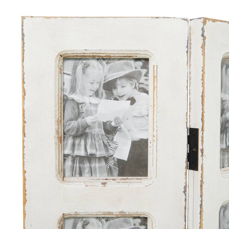 Wooden Hinged Foldable Partition 3 Panel Room Divider Screen with 15 Photo Slots - White - Roche River Decor - 1"Wx27"Lx51"H