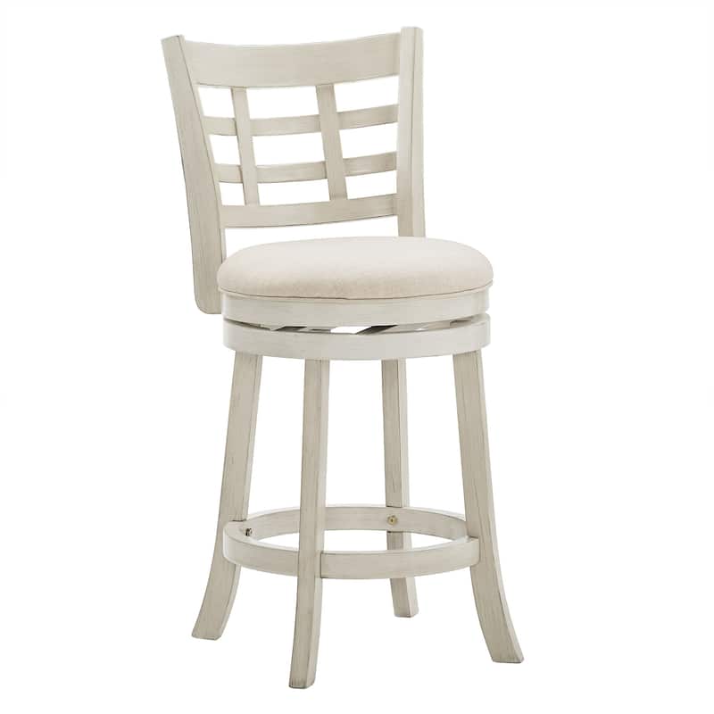 Verona Swivel High Back Counter Height Stool by iNSPIRE Q Classic - Antique White Finish-Beige Linen-Window Back