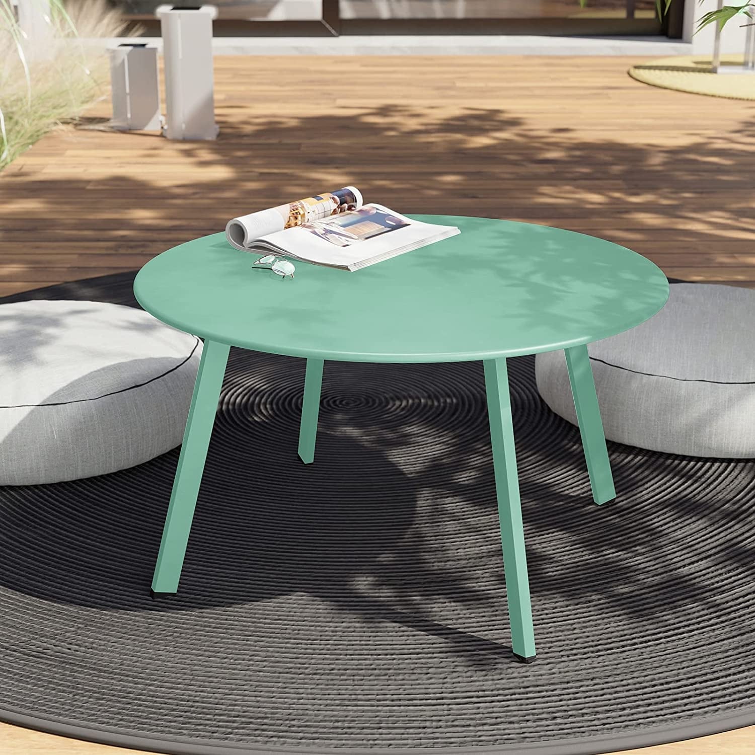 Grand live Steel Small Round Bistro Side Table,Outdoor/Indoor Ottoman,Tray Side Table Patio Coffee Table Snack Table Anti-Rusty Green 