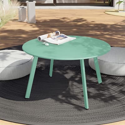 Grand Patio Round Steel Patio Coffee Table, Weather Resistant Outdoor Large Side Table