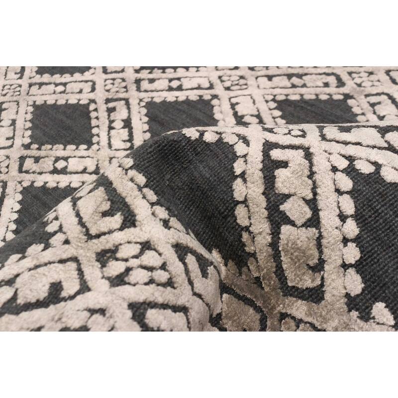 ECARPETGALLERY Hand Loomed Elysian Dark Grey Viscose, Wool Rug - 4'10 x 6'11