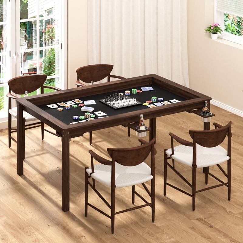 VEIKOUS Multifunctional Rubberwood Game Table, 4-in-1 Gaming & Dining Table with Cup Holders & Storage