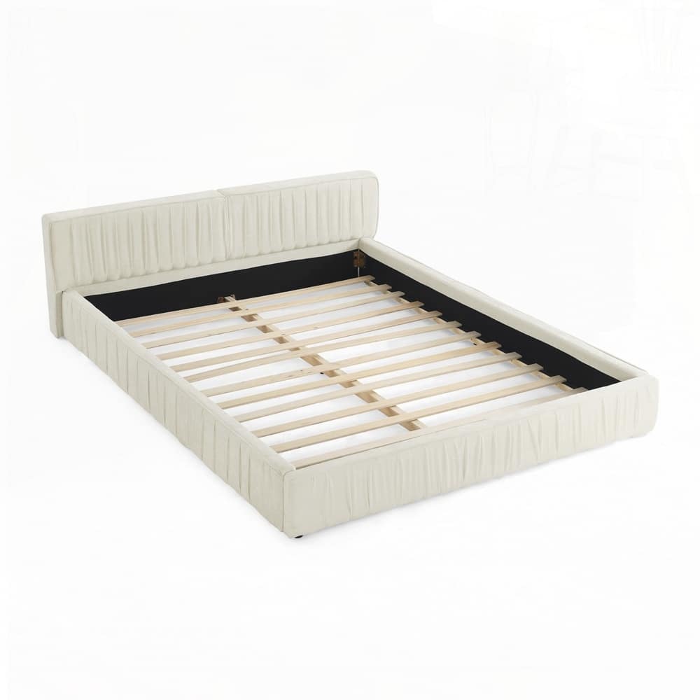 Upholstered Bed Frame with Chenille fabric with pleated design